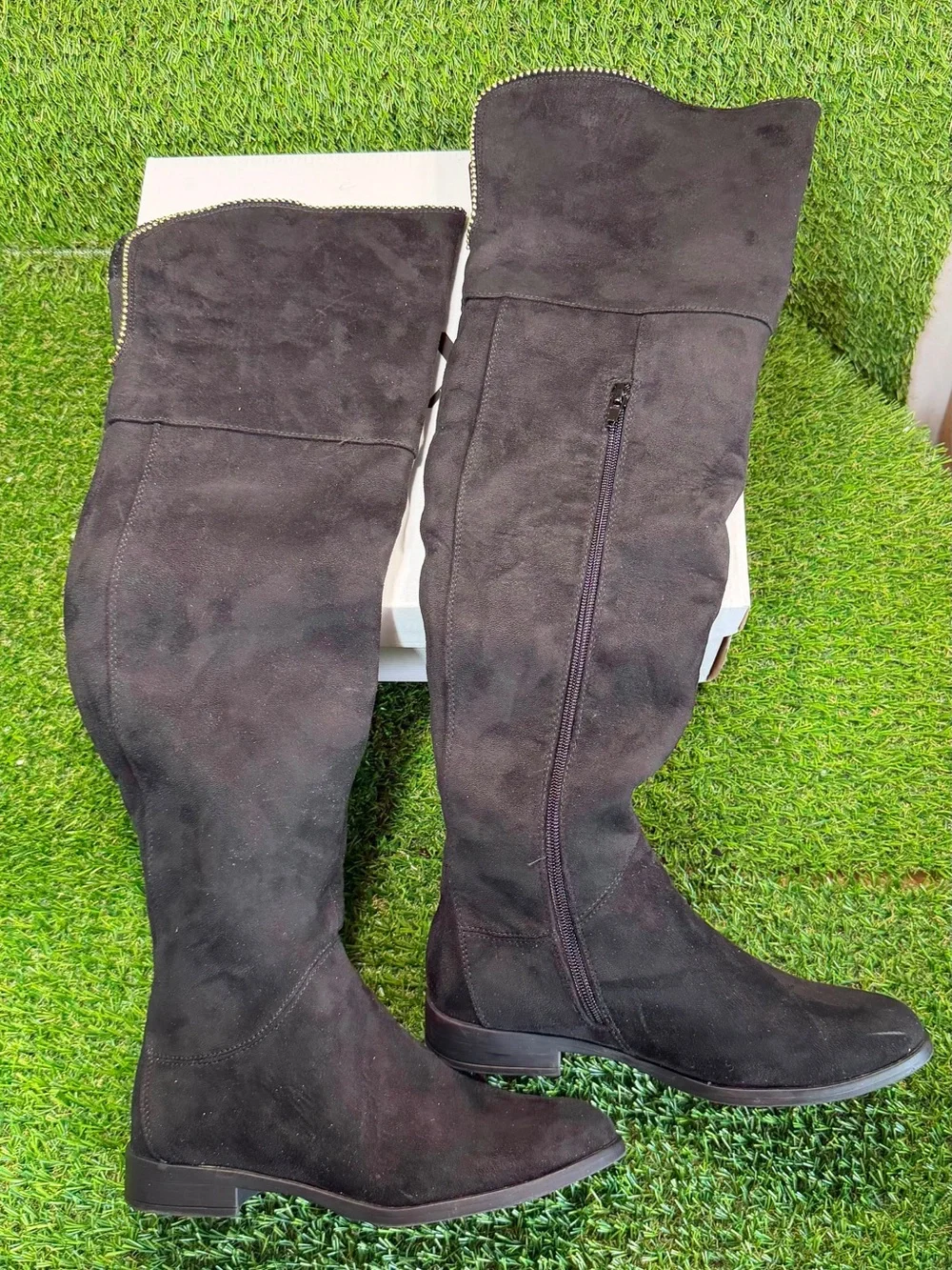 XOXO Tristen Black Over The Knee Boots Faux Suede Beaded Size 6.5 Flat Heel